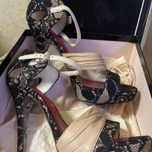 $675 Cesare Paciotti Beige Leather Black Heels Dress Sandals Shoes Size US7 EU37